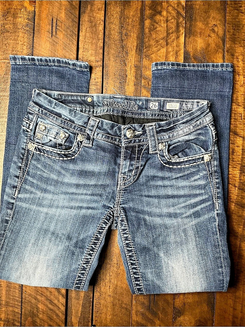 Miss Me Signature Cropped Jeans Blue Waist 26